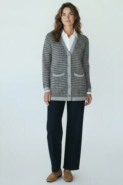 Talbots Sz M Mini Plaid Merino Wool Long Cardigan Button-front Academia Classic